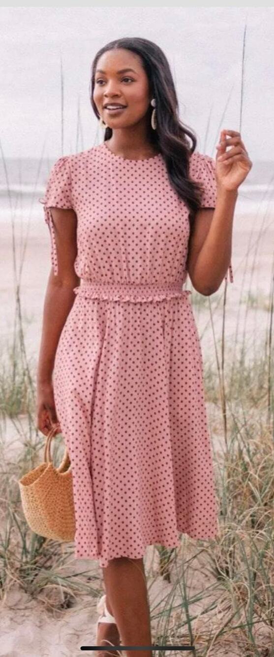 Gal Meets Glam Corinne Polka Dot Dress Midi Size 16 Pink Short Sleeves Sundress